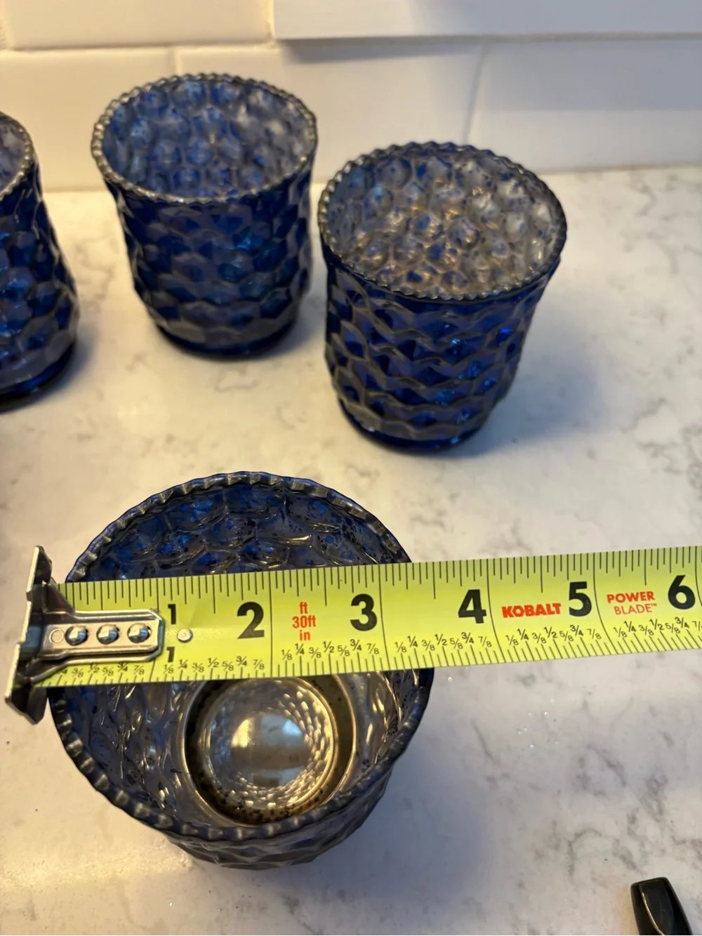 Set of 5 Blue Textured Glass votives - Home Accents